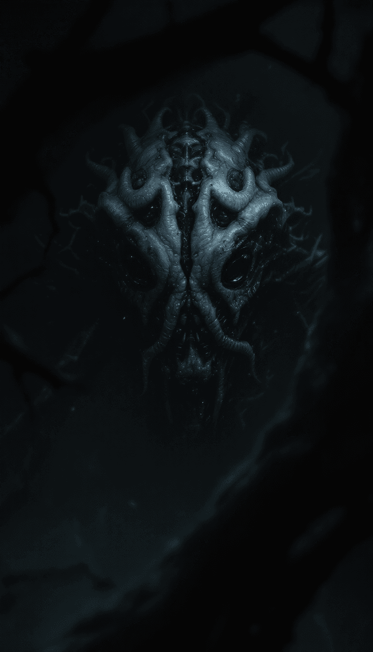 AI generated: A menacing alien cyborg hides in the shadows, its grotesque, biomechanical form exuding a chilling p...