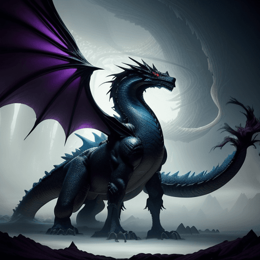 AI generated: darkness beautiful royal huge dragon with long black windblown hair and scale wings, Magic the gathe...