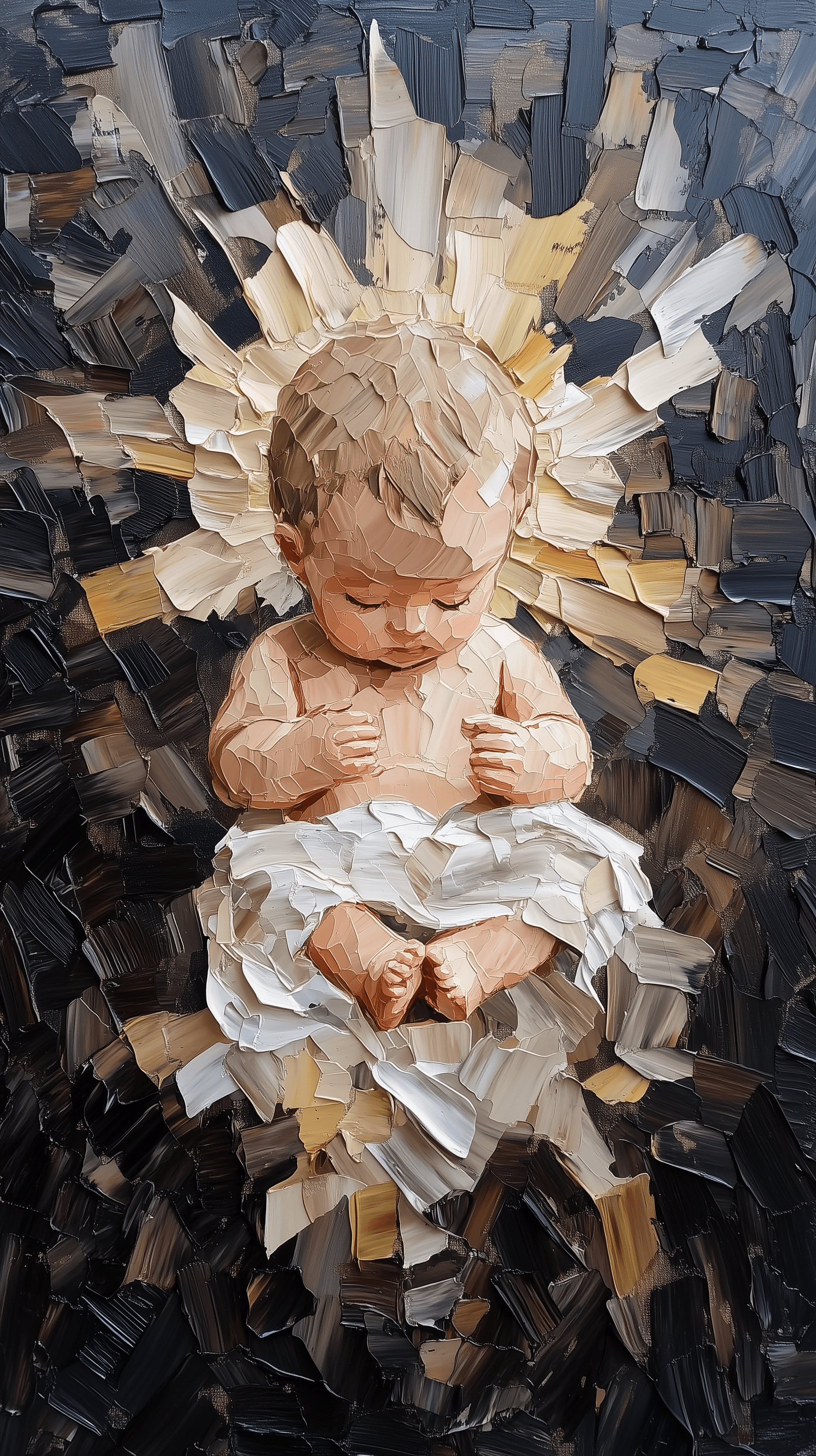 AI generated: artistic oil painting art, flat, baby jesus in the old testament, inspired by famous art painting of...