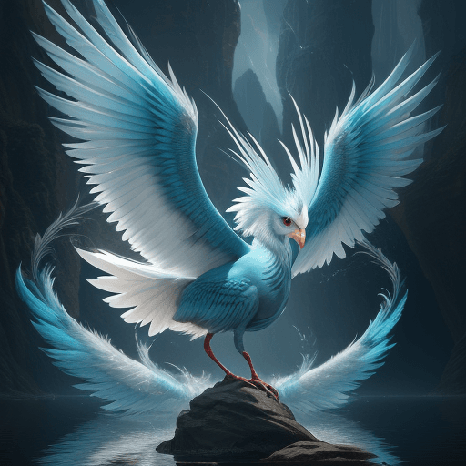 AI generated: an artwork of a mythical avian creature with ethereal feathers that embody both the tranquility of w...