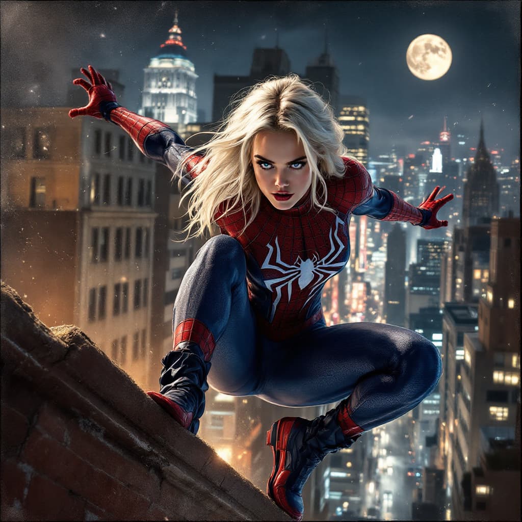 AI generated: Margot Robbie (Masterpiece, 4k resolution, ultra-realistic, very detailed), (White superhero theme, ...
