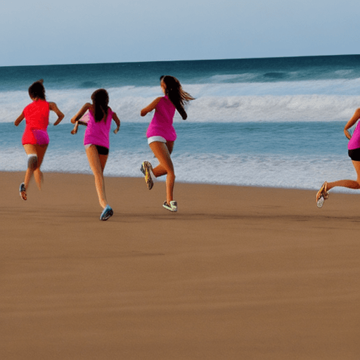 AI generated: 5 girls running on beach