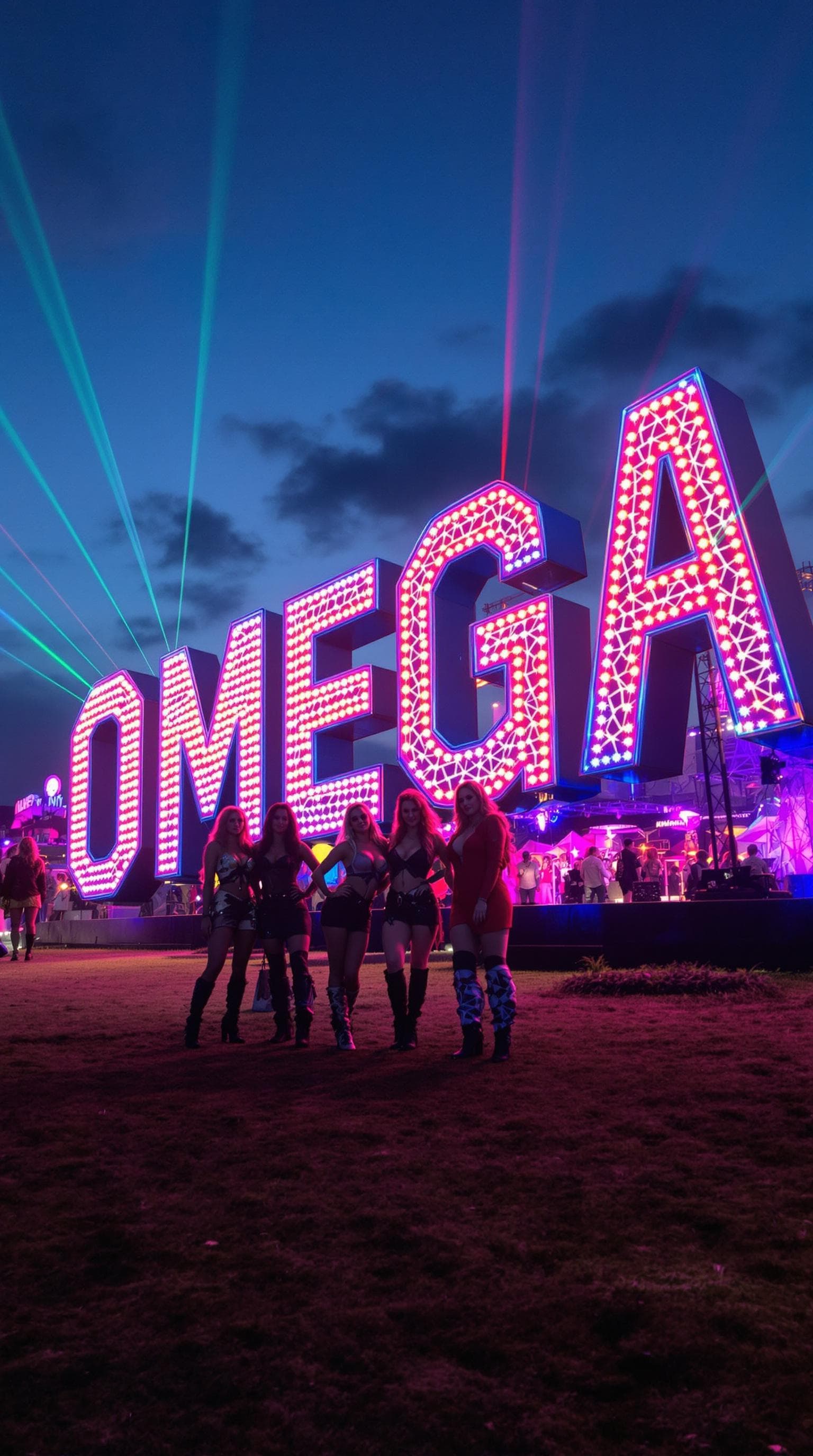 AI generated: This image captures a vibrant scene at an outdoor event, likely in a festival setting. The focal poi...