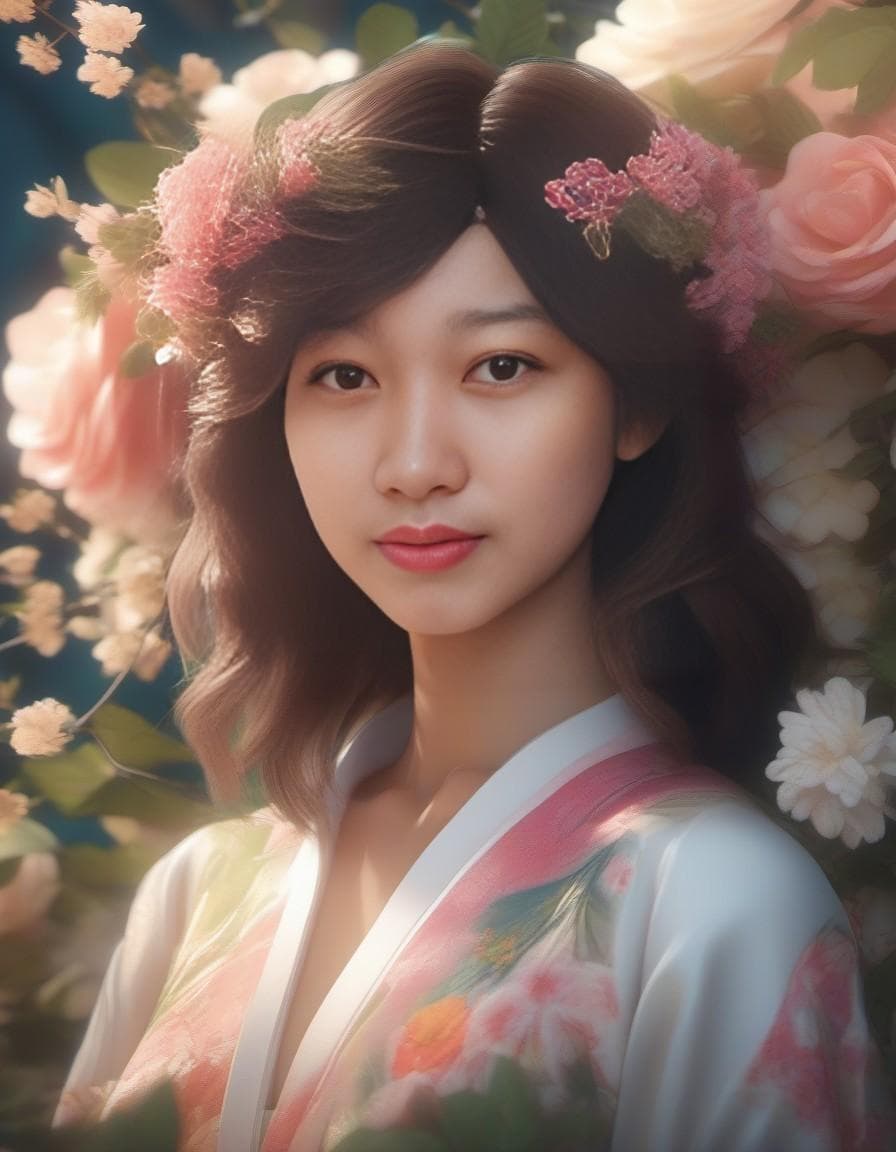 AI generated: picture of a girl dressed in flowers, in the style of artgerm, loose linework, lush and detailed, de...