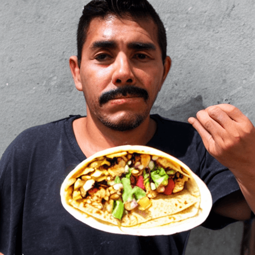 AI generated: a mexican man eating a burrito 