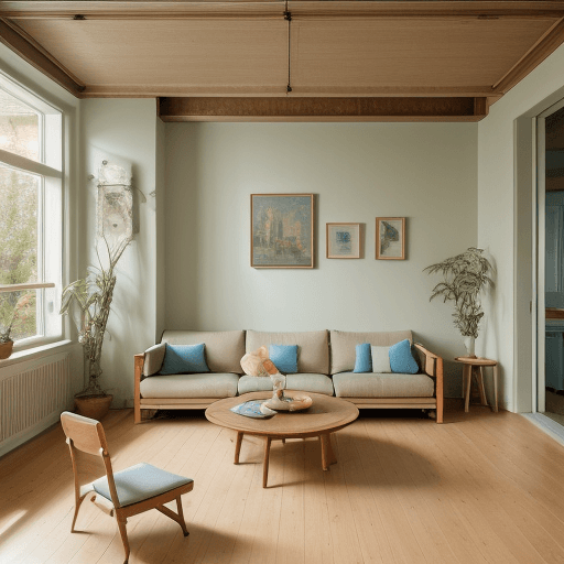 AI generated: High resolution photography interior design, dreamy sunken living room conversation pit, wooden floo...