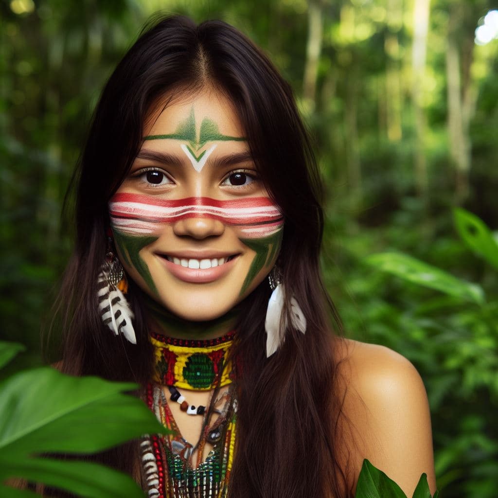 AI generated: A brazilian indian woman (((masterpiece, good quality, intricate details, high quality, best quality...
