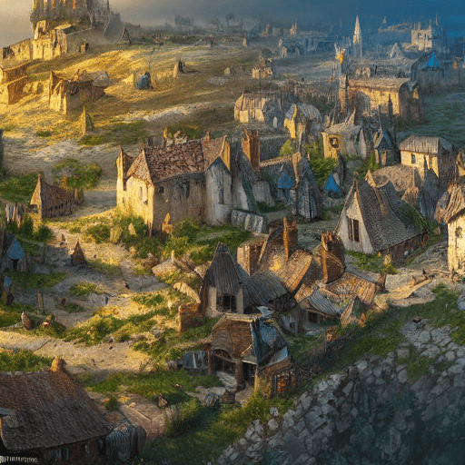 AI generated: a beautiful large fantasy medieval village in a plain near the sea by Darek Zabrocki, Jaime Jasso, P...
