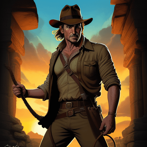 AI generated: A captivating comic-book style poster of the iconic adventurer Indiana Jones. He stands tall in his ...