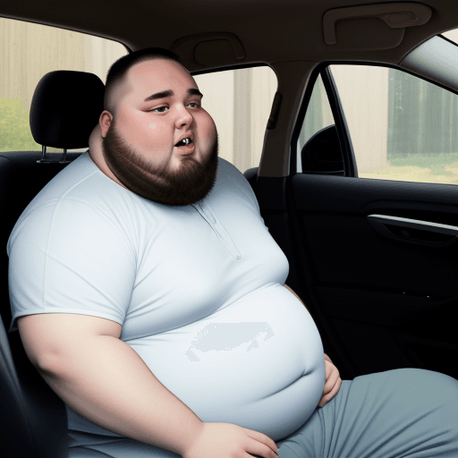 AI generated: A fat man is sitting inside the car
