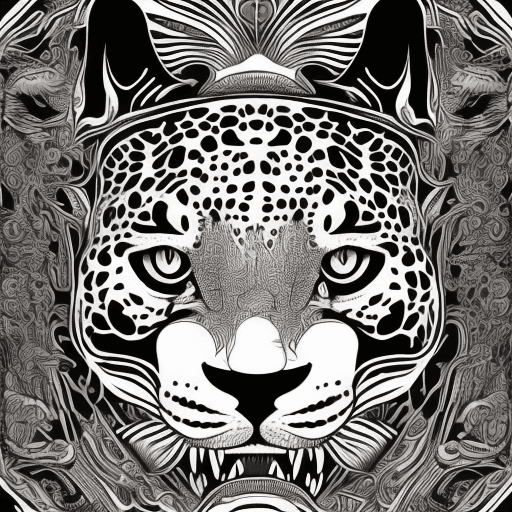 AI generated: A detailed vector illustration of a jaguar head with symmetrical perspective, in the style of a taro...