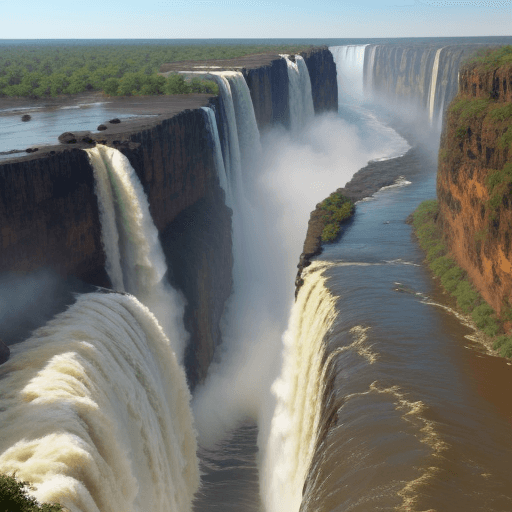 AI generated: Mighty Zambezi river flowing into the gorge at Victoria Falls.