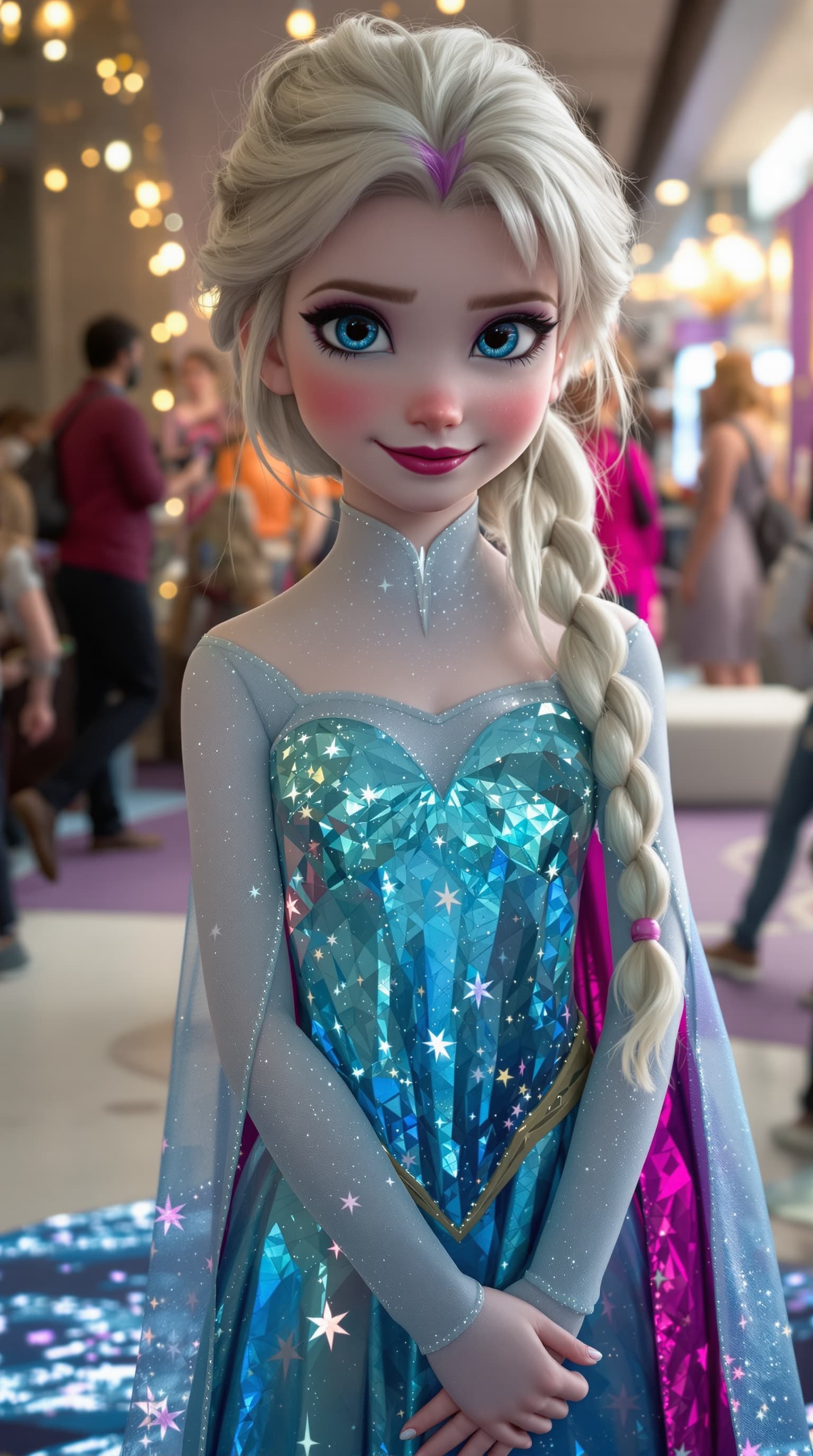 AI generated: A hyper-realistic depiction full-body of age 10 cosplayer as  Elsa,  from Frozen

















