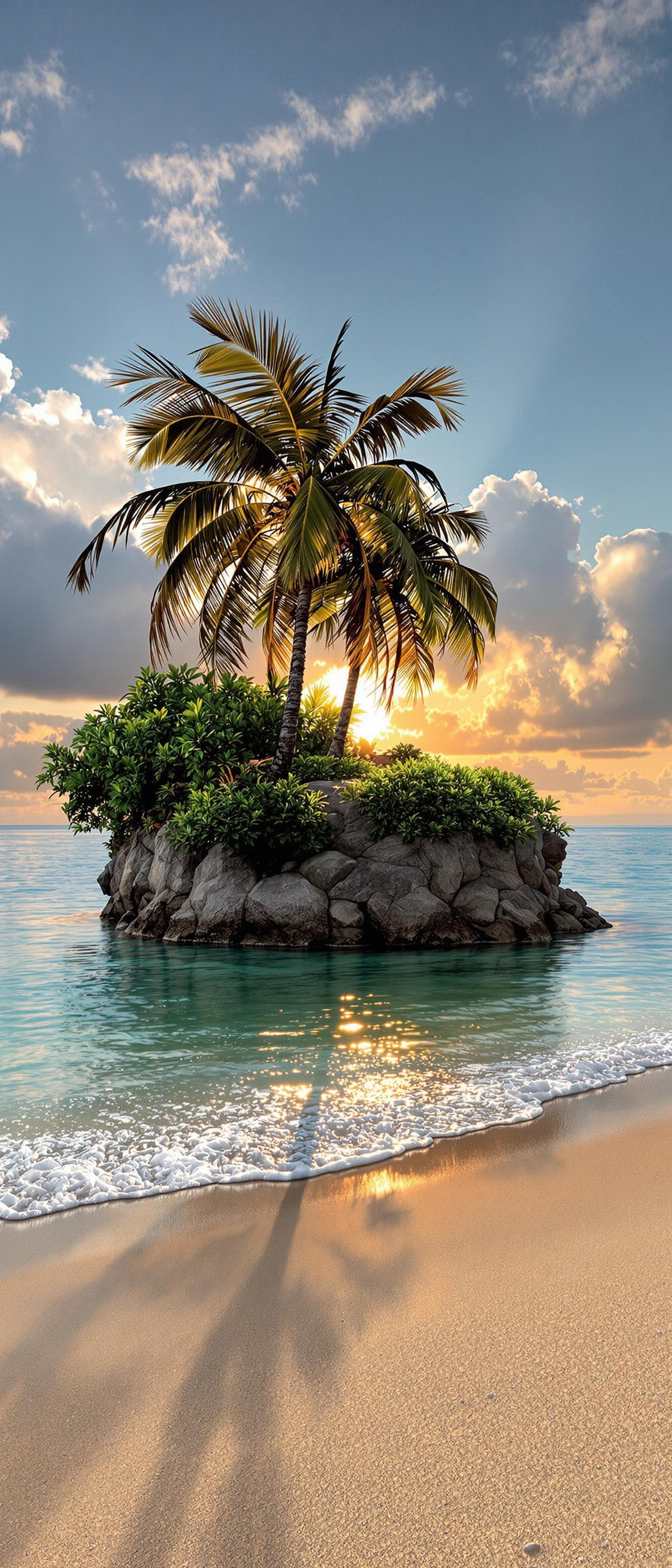 AI generated: a professional photo of a tiny tropical island with a tiny sandy beach (masterpiece), (realistic), w...