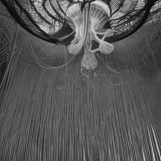 AI generated: metalic , by Ernesto Neto closeup fashion photography, a girl sci-fi nostalgic fashion jellyfish