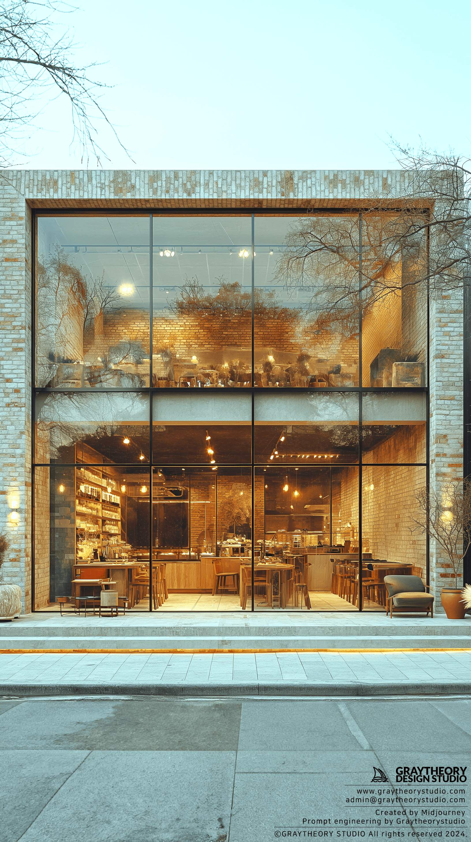 AI generated: Design a modern and minimalist cafe facade