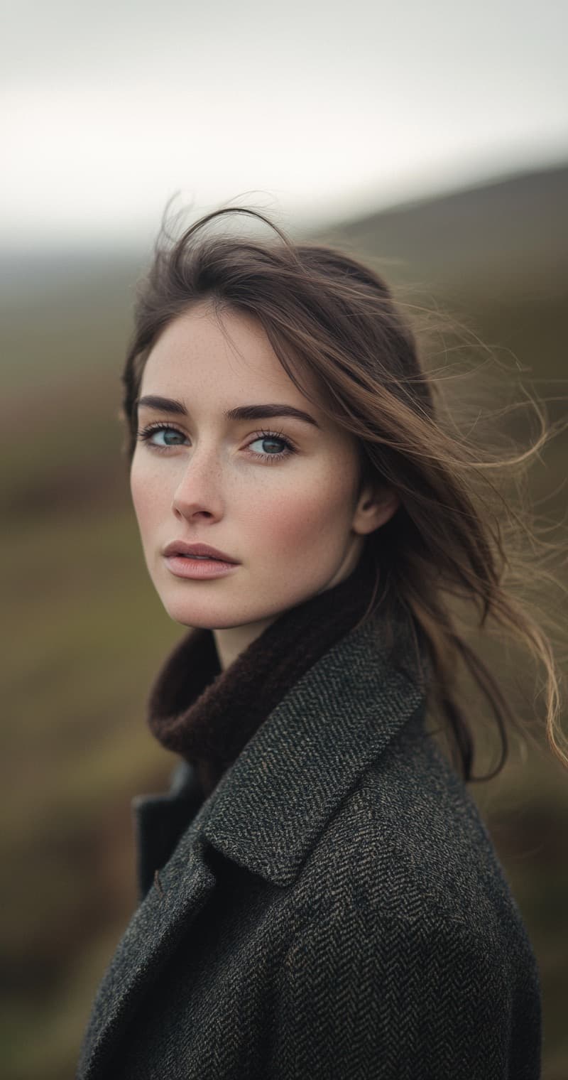 AI generated: woman in the field, in the style of outdoor fashion shoot, natural lighting, scottish landscapes, li...