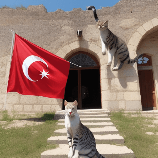 AI generated: In front of the Turkish flag hanging on the big wall
wild cat historical place