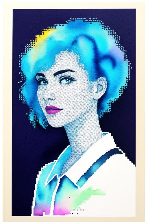 AI generated: Portrait of a woman in the style of 1990s printed ASCII art and watercolor 