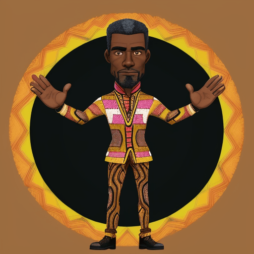 AI generated: A CARTOONED 2D IMAGE OF AN HANDSOME BLACK AMERICAN MAN IN HIS 50YEARS OLD, DRESSED IN A LUXURY COLOU...