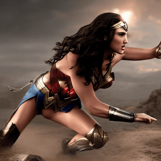 AI generated: photo realistic, wonder woman (gal gadot) fight without clothes(naked)