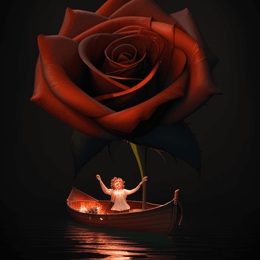 AI generated: A rose in a boat 
floating in hell
