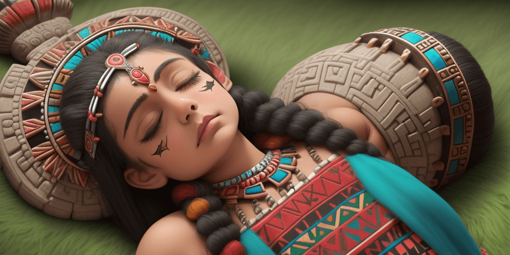 AI generated: beautiful aztec princess passed out face up