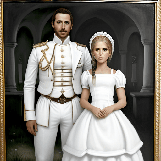 AI generated: mujer vestida de blanco junto a un faisán blanco. realista. Pintura romántica, Prerrafaelitas, 