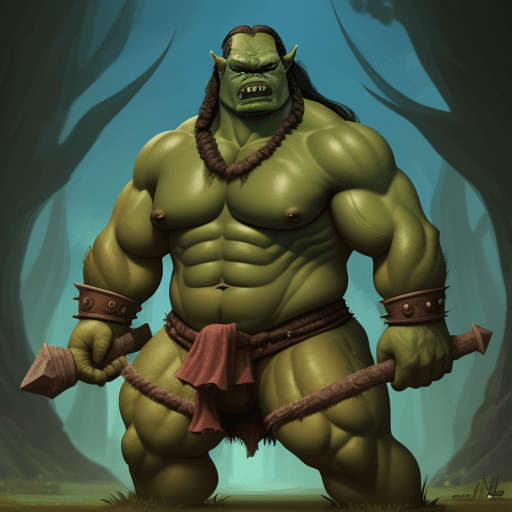 AI generated: Giant barbarian orc, bug bulge
