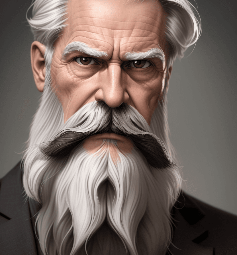 AI generated: The image features an older man, a long white beard and mustache,  He has a stern expression, giving...