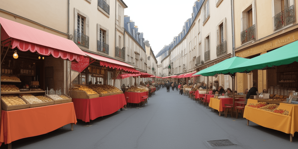 AI generated: french street with food stalls