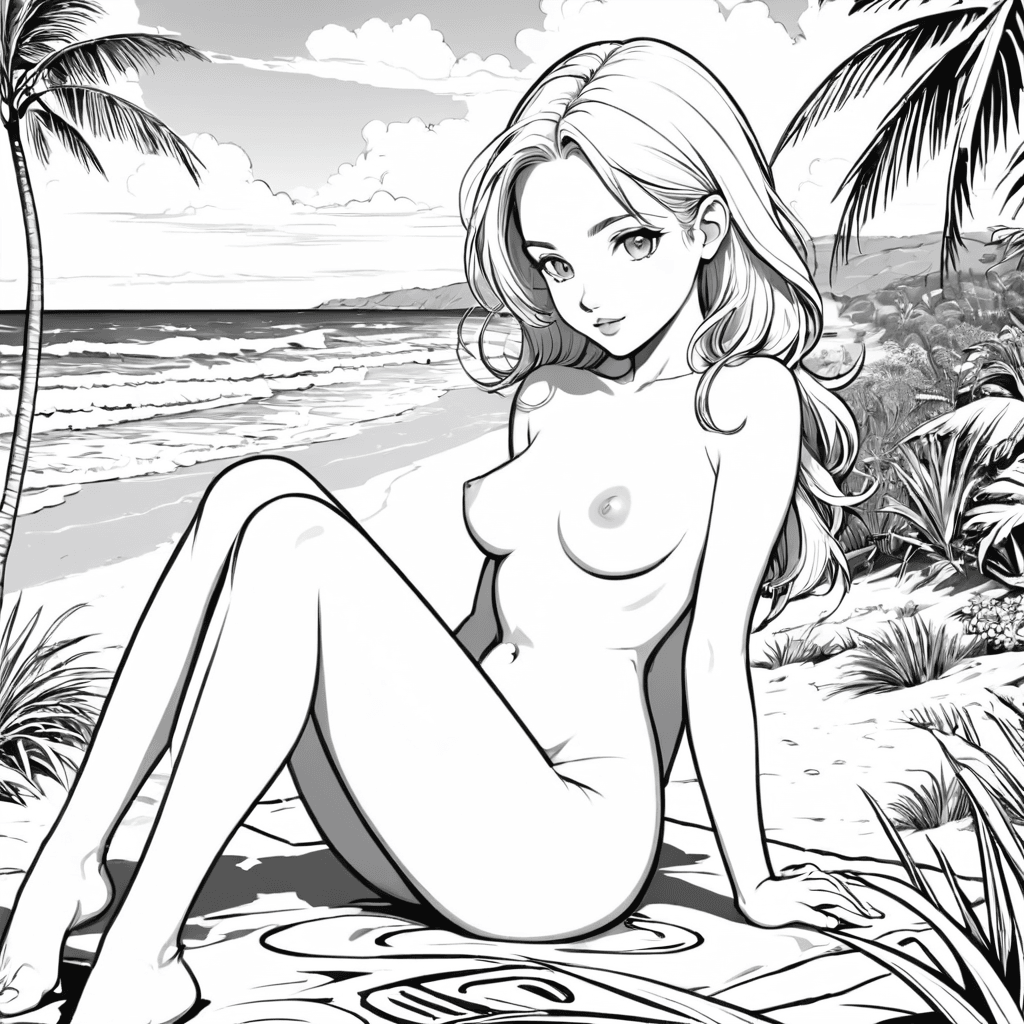 AI generated: line art drawing (((coloring book))), the making of a sex porno, featuring beautiful nude teen slut,...
