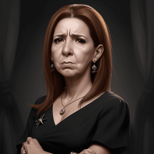 AI generated: maria corina machado, bruja, con cara de odio, resentimiento, las venas de su cara brotadas