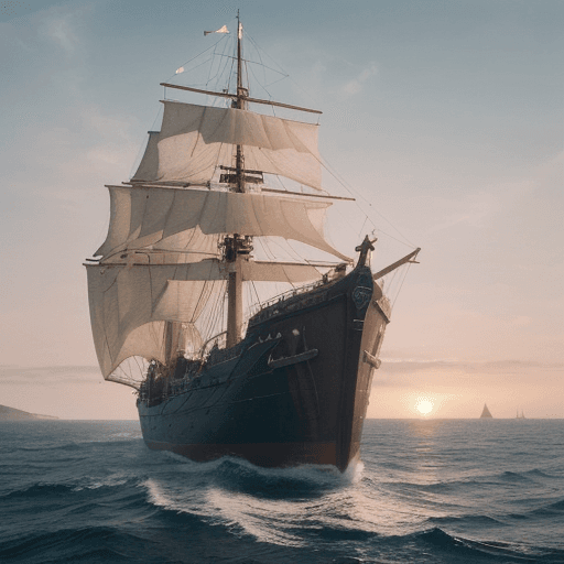 AI generated: Photo of a ultra realistic sailing ship, dramatic light, pale sunrise, cinematic lighting, battered,...