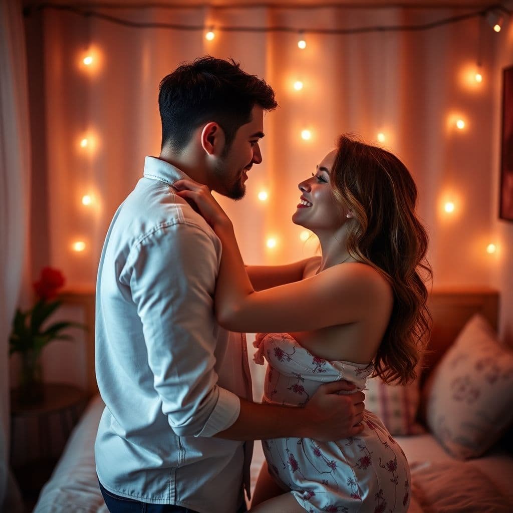 AI generated: Romantic couple in love with each other in a private room 