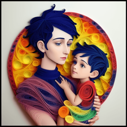 AI generated: boy and mother quilling colorful