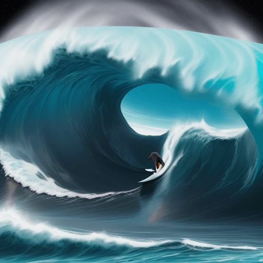AI generated: surfing huge waves on another planet