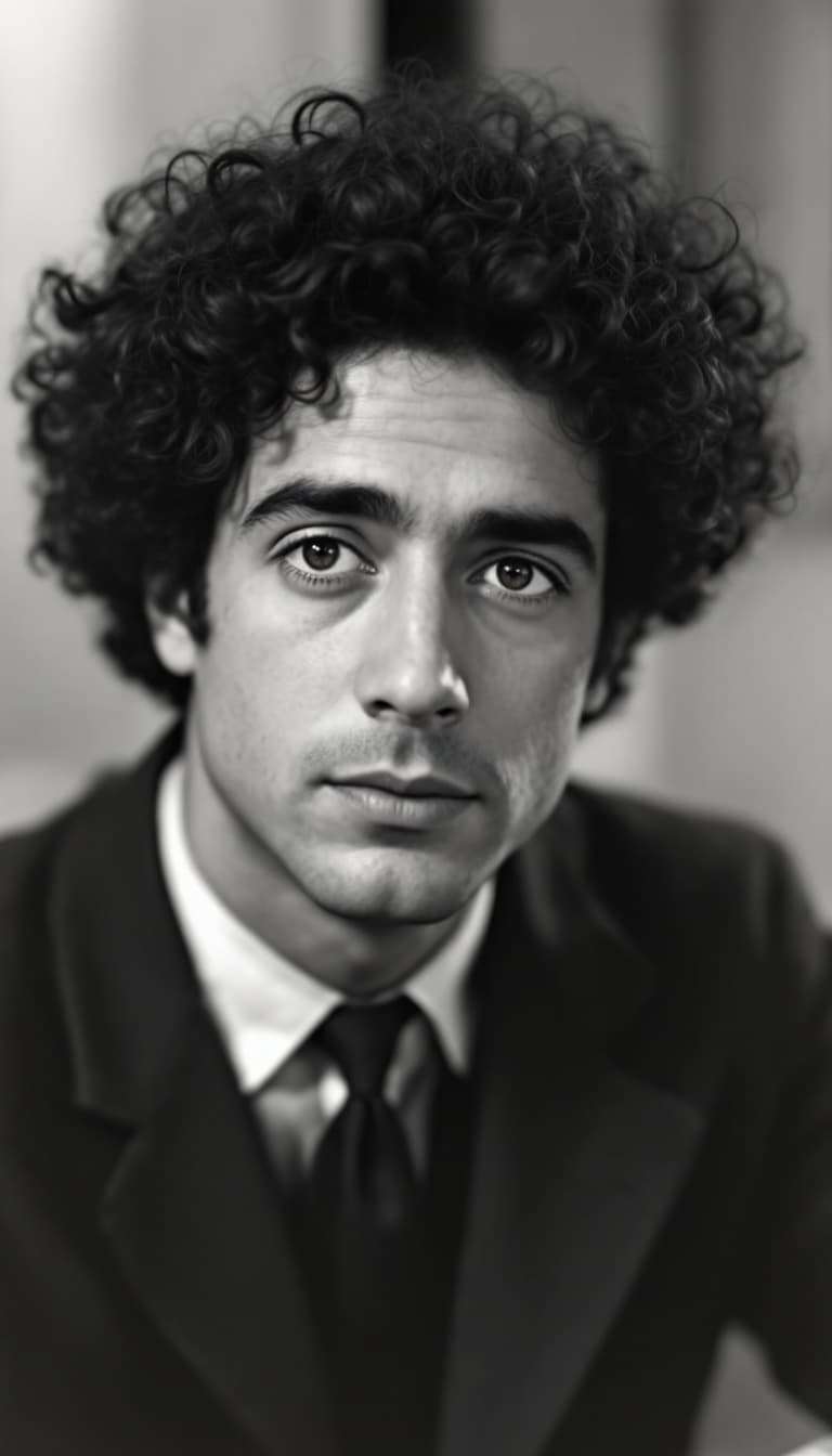 AI generated: A sweet photo of . Alexander Payne  and omid aedabili, With curly hair VA, c. 1950