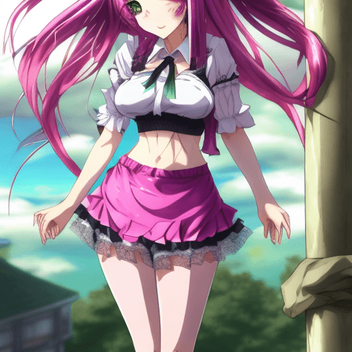 AI generated: voluptuous anime girl with long, flowing pink hair and piercing emerald eyes, dressed in a skimpy, t...