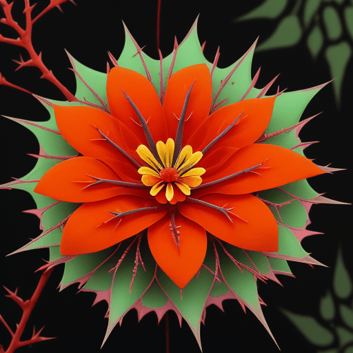 AI generated: plant with multicolored thorns, with a single orange-red flower