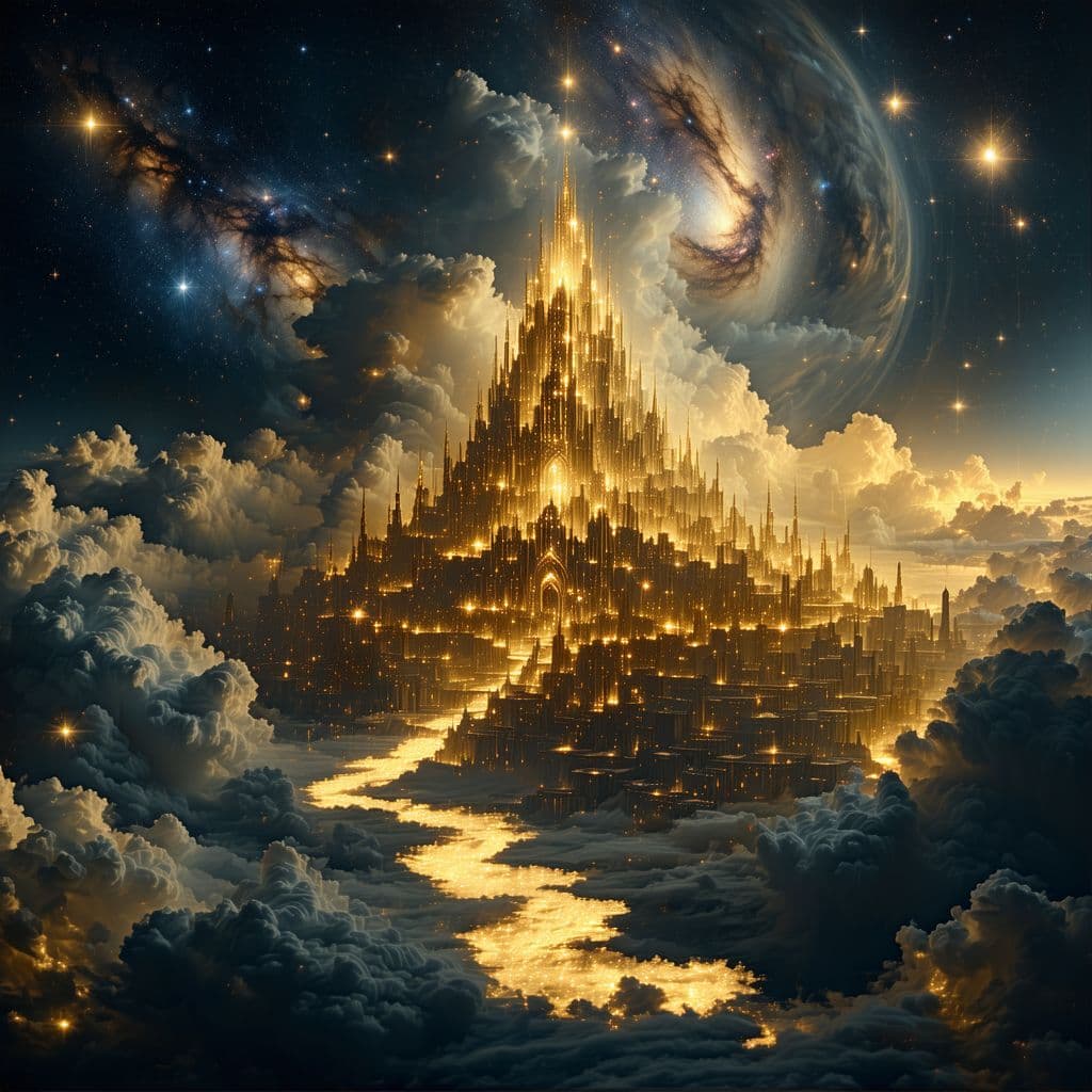 AI generated: An 8K image with maximum quality and enhanced, surreal detail, depicting a large golden city in the ...