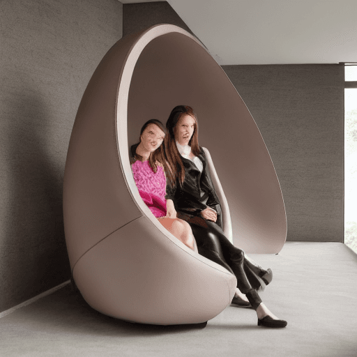 AI generated: 2girls in a cozy futuristic oval leather living cell