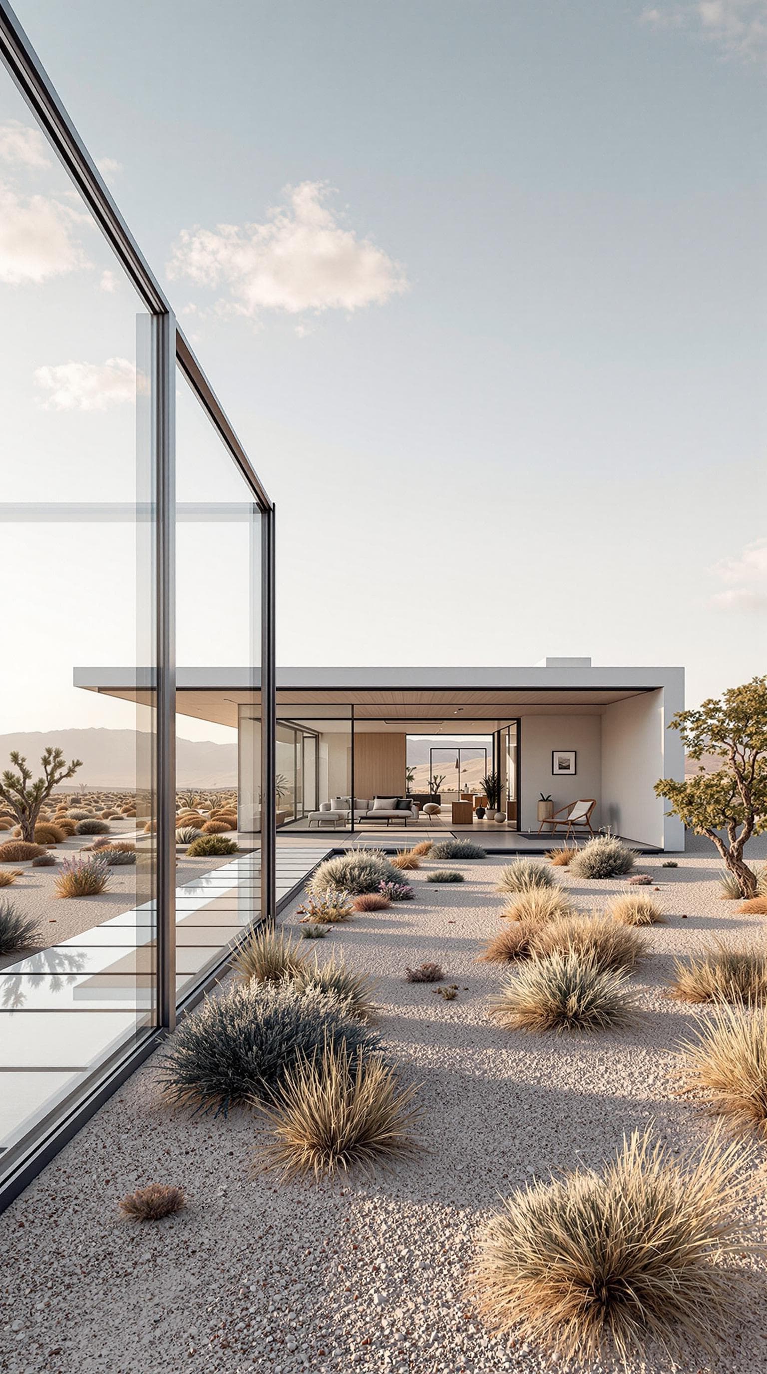 AI generated: 
minimalist modern villa in Mojave desert, archdaily front page, award-winning design, ultra realist...