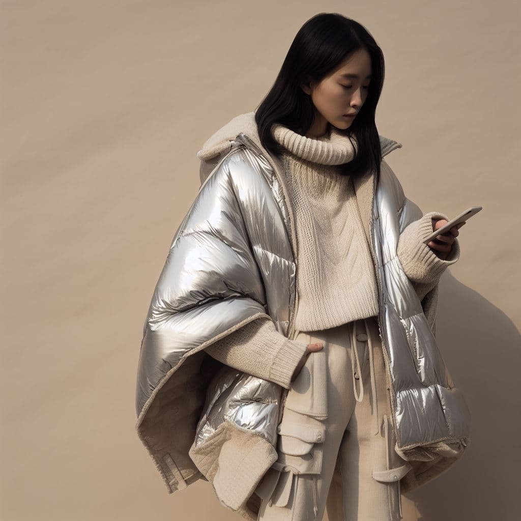 AI generated: a beautiful woman, posing in a photographic studio for a photo shoot, while pretending to use her ph...