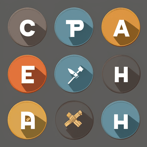 AI generated: Icons, set of icons, inspired from Font Awesome, two colors,  all same size, round shape, constructi...