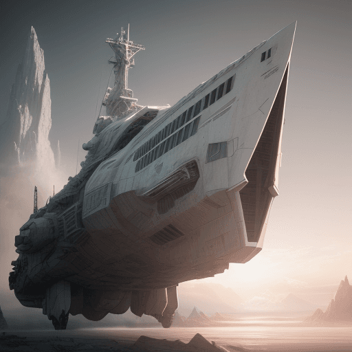 AI generated: Photo of a ultra realistic white space ship, dramatic light, pale sunrise, cinematic lighting, batte...