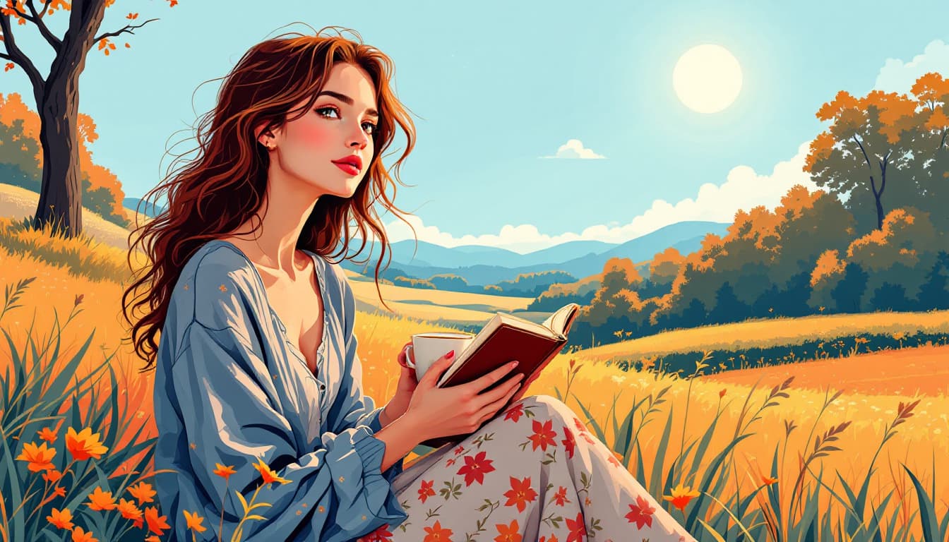 AI generated: Flat illustration in the style of Alfons Maria Mucha, line art, A lovable and charming girl A girl l...