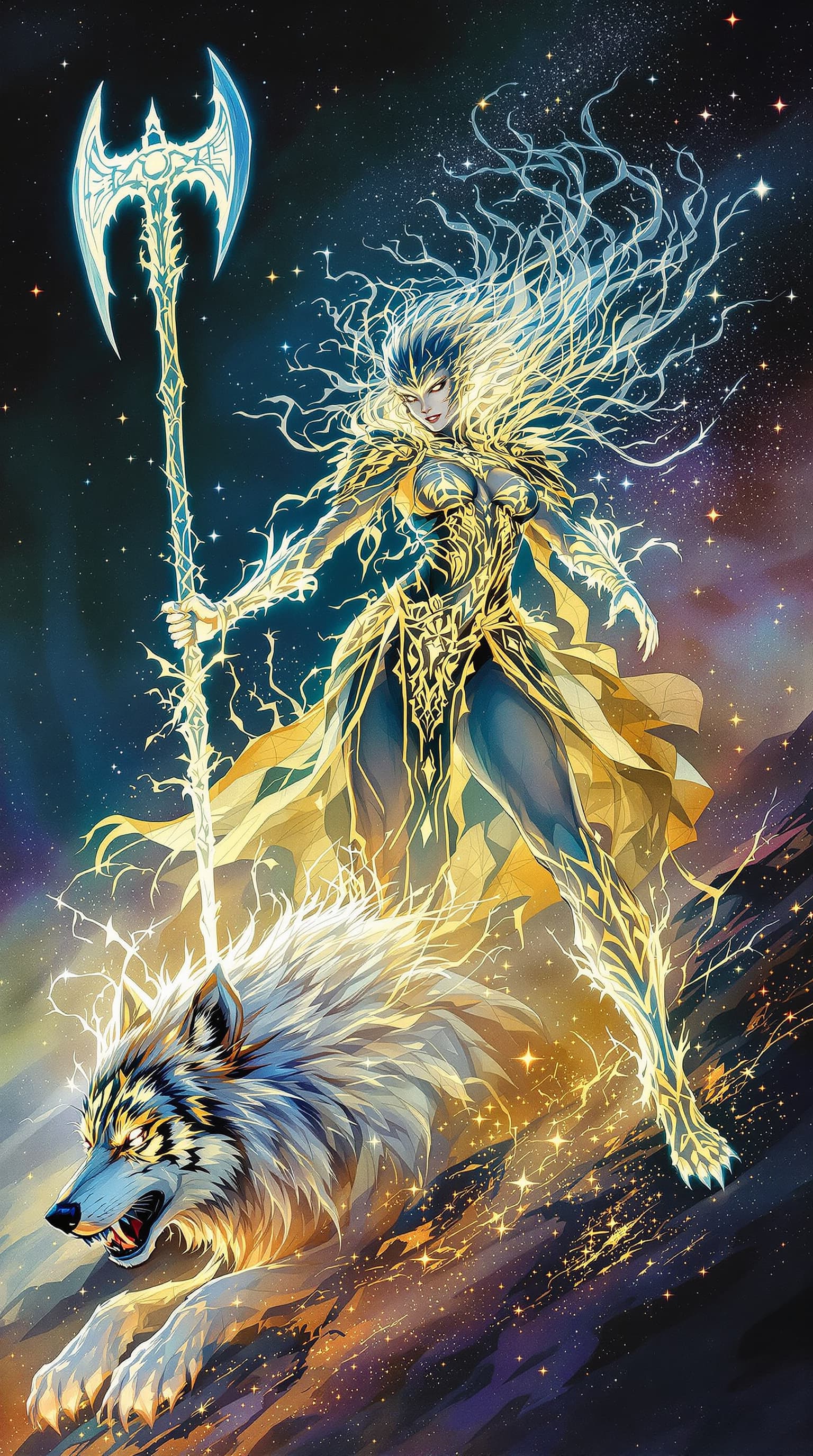 AI generated: Full-length masterpiece, ghostly phantasmal primordial stunning beautiful perfect female Viking form...