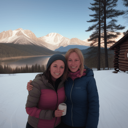 AI generated: Photo of my wife and my best friend at our cabin
