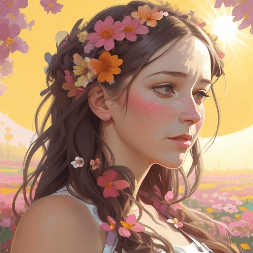 AI generated: commercial illustration of a ugly woman dressed in flowers with flowers in her hair, in the style of...